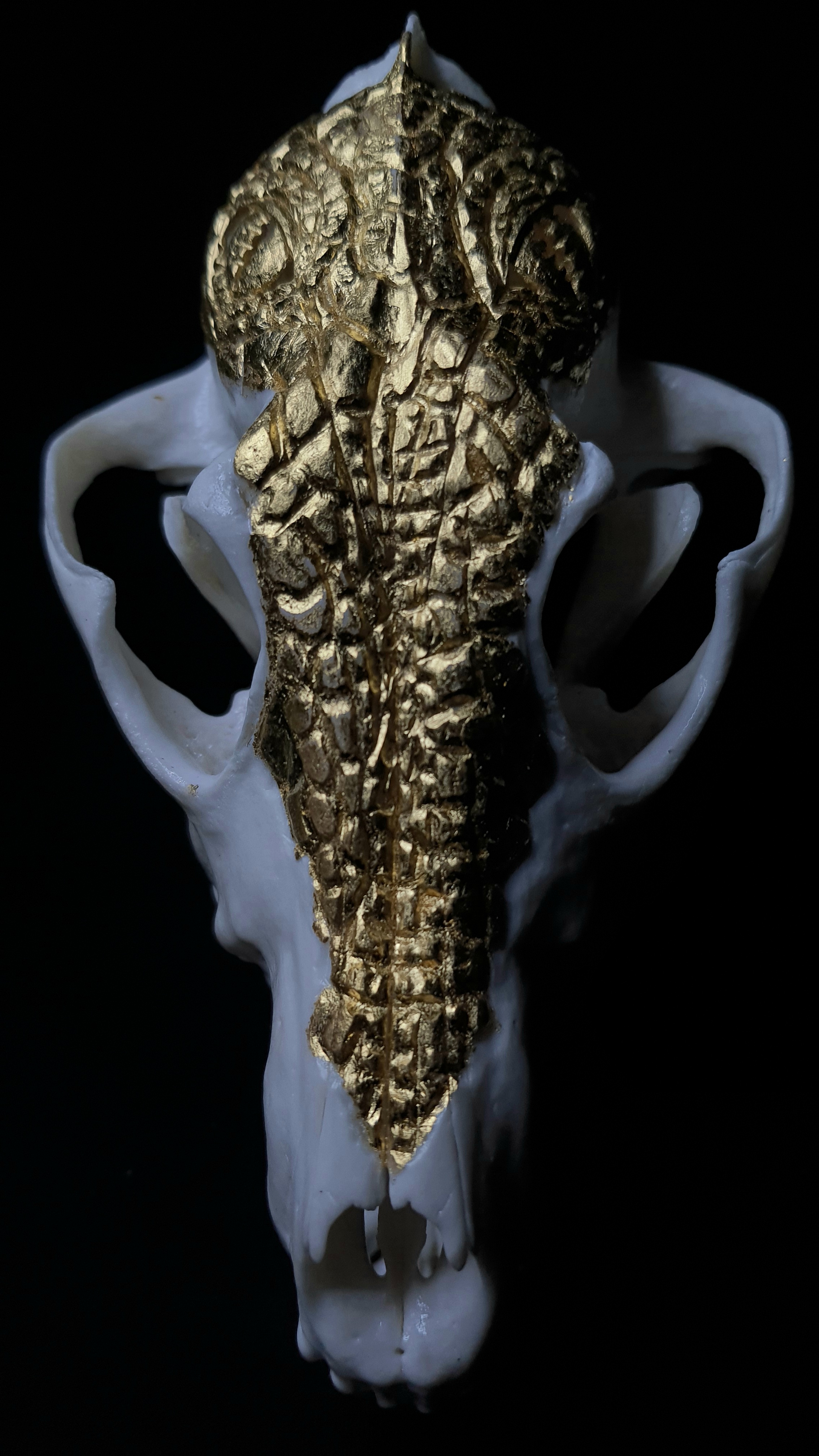 Trofeu vulpe sculptat cu motiv piele de crocodil aurit - Sculptura în trofee de vânătoare